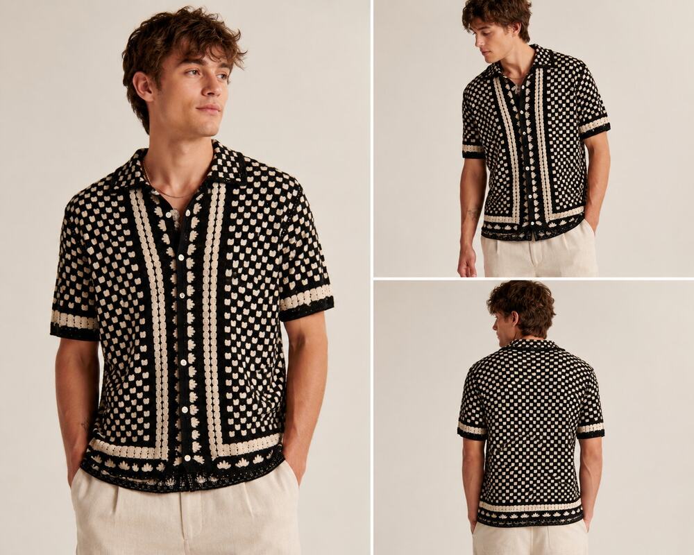 Abercrombie & Fitch Men's Small Crochet Knit Button Shirt